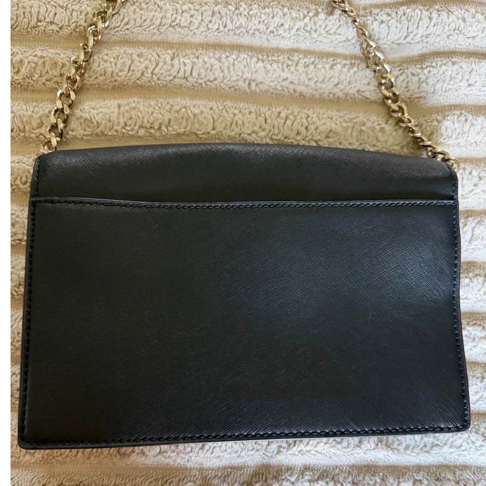 Kate Spade New York Black Saffiano Leather Chain Crossbody Bag Gold Hardware